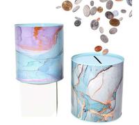 Shein 1 pieza Hucha de metal cilíndrica sellada con textura de mármol de gran capacidad, caja de ahorro de monedas táctil y suave, adecuada para almacenar m