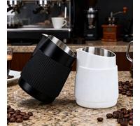 Shein 1 pieza Jarra para espumar leche de 350ml en blanco o negro con funda de silicona anticalor, taza de café, espumador de café, jarra para latte, taza p
