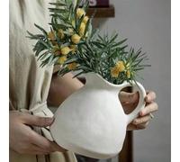 Shein 1 pieza Jarrón cerámico rústico blanco, complemento perfecto para cualquier decoración del hogar; 1 pieza Maceta de estilo granja vintage de terracota
