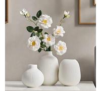 Shein 1 pieza Jarrón de cerámica blanca, jarrón de estilo bohemio para decoración del hogar, jarrón de granja moderna adecuado para cañas, flores frescas, j