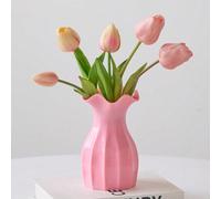 Shein 1 pieza Jarrón de plástico, jarrón irrompible blanco adecuado para tulipanes, rosas y otras flores, decoración del hogar, sala de estar, regalo de mes