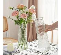Shein 1 pieza Jarrón de vidrio decorativo con diseño de relieve de flores para sala de estar, estilo minimalista Ins, con bambú hidropónico transparente, re