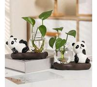 Shein 1 pieza Jarrón hidropónico de vidrio con diseño de panda - Elegante recipiente transparente para flores para decoración del hogar - Perfecto como acce