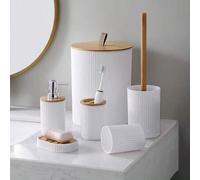 Shein 1 pieza Juego de accesorios de baño, Juego de 6 piezas de accesorios de baño con papelera, portacepillos de dientes, dispensador de jabón y loción, ja