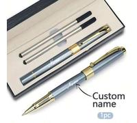 Shein 1 pieza Juego de bolígrafo de firma personalizado con 2 recambios, bolígrafo grabado personalizado con caja de regalo, punta chapada en oro, adecuado