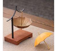 Shein 1 pieza Juego de infusor de té colgante con forma de paraguas con base de madera & soporte de hierro, colador de té de hojas sueltas de cerámica retro