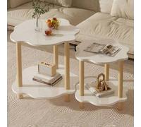 Shein 1 pieza Juego de mesa de centro con diseño de flores, de diseño de doble capa, una mesa de baja a alta con tonos neutros fáciles de limpiar, con compa