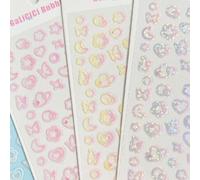 Shein 1 pieza Juego de pegatinas transparentes con degradado láser y purpurina de color aleatorio con patrones de mariposa, corazón, luna y flor para Bullet