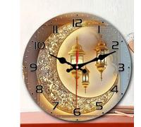 Shein 1 pieza Lámpara de luna dorada de 10"/12" y reloj de pared de Ramadán - Silencioso, superficie de madera redonda, diseño de arquitectura islámica - Fu