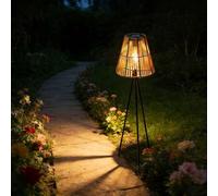 Shein 1 pieza Lámpara de pie solar de ratán, lámpara de pie solar de luz cálida para exteriores, farol tejido solar, adecuado para jardines, terrazas, porch