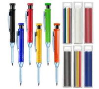Shein 1 pieza, Lápiz de carpintero de metal con punta larga y agujero profundo, Bolígrafo de carpintería profesional, Lápiz de secado rápido, Recambio de 2.