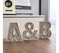 Shein 1 pieza Letra del alfabeto tallada con flores de 4.9 pulgadas de madera rústica - Decoración única de habitación, arte de pared, decoración de boda, e