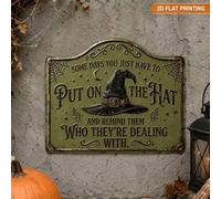 Shein 1 pieza Letrero de sombrero de bruja, Placa mágica, Decoración de Halloween, Decoración exterior, Placa de madera (12"X9.8"), Decoración de porche, De