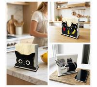 Shein 1 pieza Lindo soporte de caja de pañuelos de gato negro de madera, crea una atmósfera cálida y caprichosa para el comedor, dispensador de servilletas