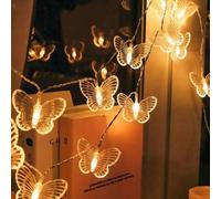 Shein 1 pieza Luces de cadena decorativas con forma de mariposa, longitud de 1.5/3 metros, 10/20 cuentas LED, diseño de mariposa vintage, alimentado por bat