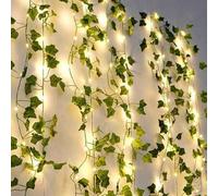 Shein 1 pieza Luces de hadas en vid de 2m/5m/10m, luces decorativas en forma de hojas, luces exteriores de hojas verdes, corona artificial de flores con luc