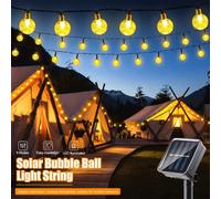 Shein 1 pieza Luces solares de cadena de bolas de cristal de 5m/7m/12m, 20/50/100 luces, adecuadas para tienda de campaña, caravana, pared, centro comercial