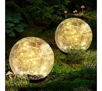 Shein 1 pieza Luces solares de jardín de 3.9"/4.7", bola de vidrio agrietada, luz blanca cálida o LED de colores resistente al agua para decoración exterior