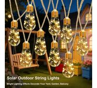 Shein 1 pieza Luces solares LED de 5M con 10 LED/8M con 20 LED para exteriores, cuerda de cáñamo retro con bombillas colgantes, 8 modos de iluminación, resi