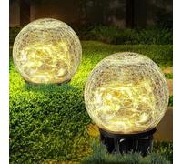 Shein 1 pieza Luz de bola de vidrio con efecto de grietas solar, luz de decoración para jardín y patio, fácil instalación, luz de ambiente cálida y multicol