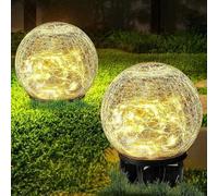 Shein 1 pieza Luz de camino de bola de vidrio con efecto craquelado solar, lámpara de jardín LED redonda incorporada, interruptor ajustable de color cálido/