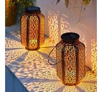 Shein 1 pieza Luz de jardín solar - Proyector de hierro retro hueco, Farol decorativo solar para exteriores, Adecuado para jardines, patios, balcones, pasil
