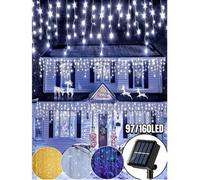 Shein 1 pieza Luz de pilar de hielo solar, 97/160 LED, 8 modos de iluminación, luces de hadas impermeables, cortina solar para exteriores, adecuada para cas