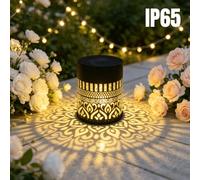 Shein 1 pieza Luz de proyección solar de mandala, lámpara de ambiente exterior de hierro calado, luz decorativa IP65 para balcón, patio, césped, escalera y