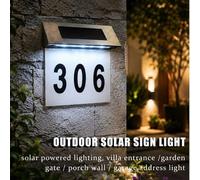 Shein 1 pieza Luz de señal de número de casa solar, placa de dirección montada en la pared con 4 LED IP65 resistente al agua, lámpara de puerta exterior ali