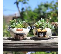 Shein 1 pieza Maceta de resina de forma de mascota de dibujos animados, linda y creativa, mini maceta para jardinería de paisaje para decoración de oficina