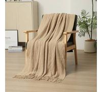 Shein 1 pieza Manta de cama con patrón ondulado, manta de sofá de estilo nórdico de acrílico rectangular con borlas de unicolor, manta decorativa para cama,
