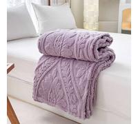 Shein 1 pieza Manta de estilo bohemio acolchada de felpa Sherpa sintética, manta reversible suave y cálida para dormitorio, sala de estar, dormitorio, ofici