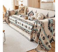 Shein 1 pieza Manta de estilo bohemio para sofá - Apta para todas las estaciones, amigable con mascotas, manta con flecos para cubrir el sofá - Para sala de