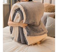 Shein 1 pieza Manta de felpa de coral gris claro y sherpa de doble capa ultrasuave, manta de franela tradicional, manta de felpa gruesa para sofá, oficina,