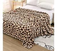 Shein 1 pieza Manta de forro polar con estampado de leopardo, suave y cálida manta de felpa para viajes, sofá, dormitorio, residencia universitaria, decorac