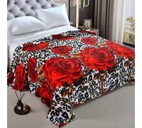 Shein 1 pieza Manta de forro polar con estampado de leopardo y rosa, suave y cálida, reversible, adecuada para sofá, cama, viaje, sala de estar y dormitorio