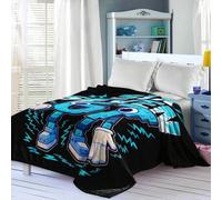 Shein 1 pieza Manta de franela con estampado numérico azul 67 - Suave y cómoda, adecuada para viajes, camping, sofá, ropa de cama - Estampado numérico 67, a