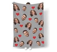 Shein 1 pieza Manta de franela personalizada, adecuada para cama, sofá, personalizada con retrato de familia/mascota/pareja, regalo para Navidad, Día de la