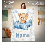 Shein 1 pieza Manta de franela personalizada para sofá cama, personalizable con nombre de familia, mascota o pareja, manta con foto ideal como regalo para c