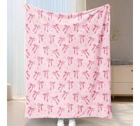 Shein 1 pieza Manta de franela, ropa de cama, suave y ligera, estampado de lazo de dibujos animados, esencial para el hogar, uso diario, regalo de cumpleaño