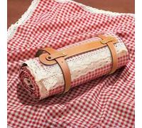 Shein 1 pieza Manta de picnic rectangular a cuadros rojos y blancos, impermeable y encantadora - Mantel de rayón tejido con ribete de encaje, esterilla de p