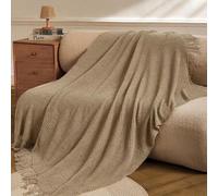 Shein 1 pieza Manta de punto color caqui, manta casual para la siesta con flecos para sofá, silla, dormitorio, decoración de otoño, decoración de otoño, dec