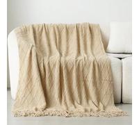 Shein 1 pieza Manta de punto de cuadros de unicolor y diamante, manta de sofá rectangular minimalista de estilo nórdico de acrílico, manta de punto de ocio