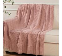 Shein 1 pieza Manta de punto texturizada con retícula de diamantes en estilo retro, suave y cómoda para todas las estaciones, apropiada para sofá, cama, via