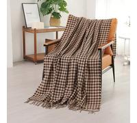 Shein 1 pieza Manta de sofá cuadrada pequeña de estilo casual con tejido a cuadros, manta rectangular de poliéster con flecos para echar la siesta o uso dia