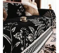 Shein 1 pieza Manta de sofá de chenilla, con estampado de hojas en estilo bohemio, suave y duradera, apta para mascotas, lavable a máquina, 100% poliéster,