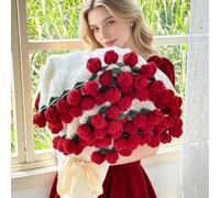 Shein 1 pieza Manta de tiro con diseño floral de rosa elegante - Textura de punto suave, forrada, diseño de ramo rosa/rojo, lavable a máquina, chal/manta pa