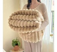 Shein 1 pieza Manta extra grande a rayas, manta de tiro de piel sintética de conejo con cortes a rayas anchas, de felpa de leche, franela, manta informal pa