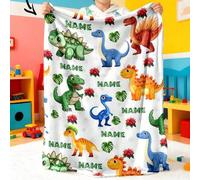 Shein 1 pieza Manta familiar personalizable con texto, manta conmemorativa con patrón floral de dinosaurio para el hogar, sofá y cama