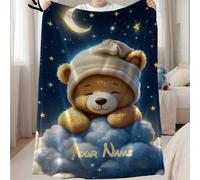 Shein 1 pieza Manta familiar personalizable con texto y patrón de oso lindo, manta conmemorativa. Adecuada para Navidad, niñas, niños, adultos, Día de San V